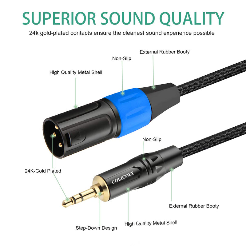  [AUSTRALIA] - COLICOLY 3.5mm to XLR Cable, XLR to 3.5mm Unbalanced 1/8 inch Mini Jack Stereo to XLR Male Cord Adapter - 6.6ft 6.6 feet
