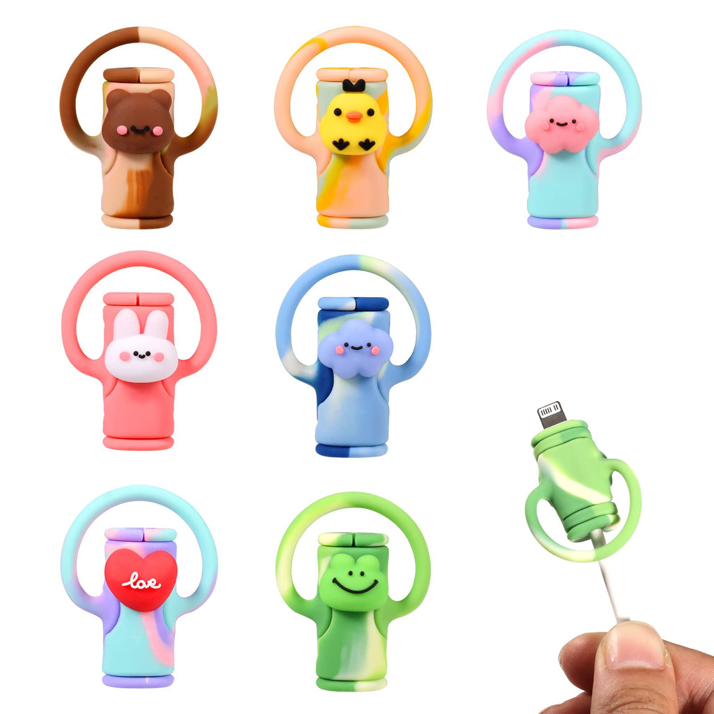  [AUSTRALIA] - 7pcs Data Cable Protector, Silicone Cord Saver Cute Silicone Data Cable Winder 2 in 1 Data Cable Protector Anti-Break Data Cable Protective Cover for The Apple Charging Cable (Cartoon Style)