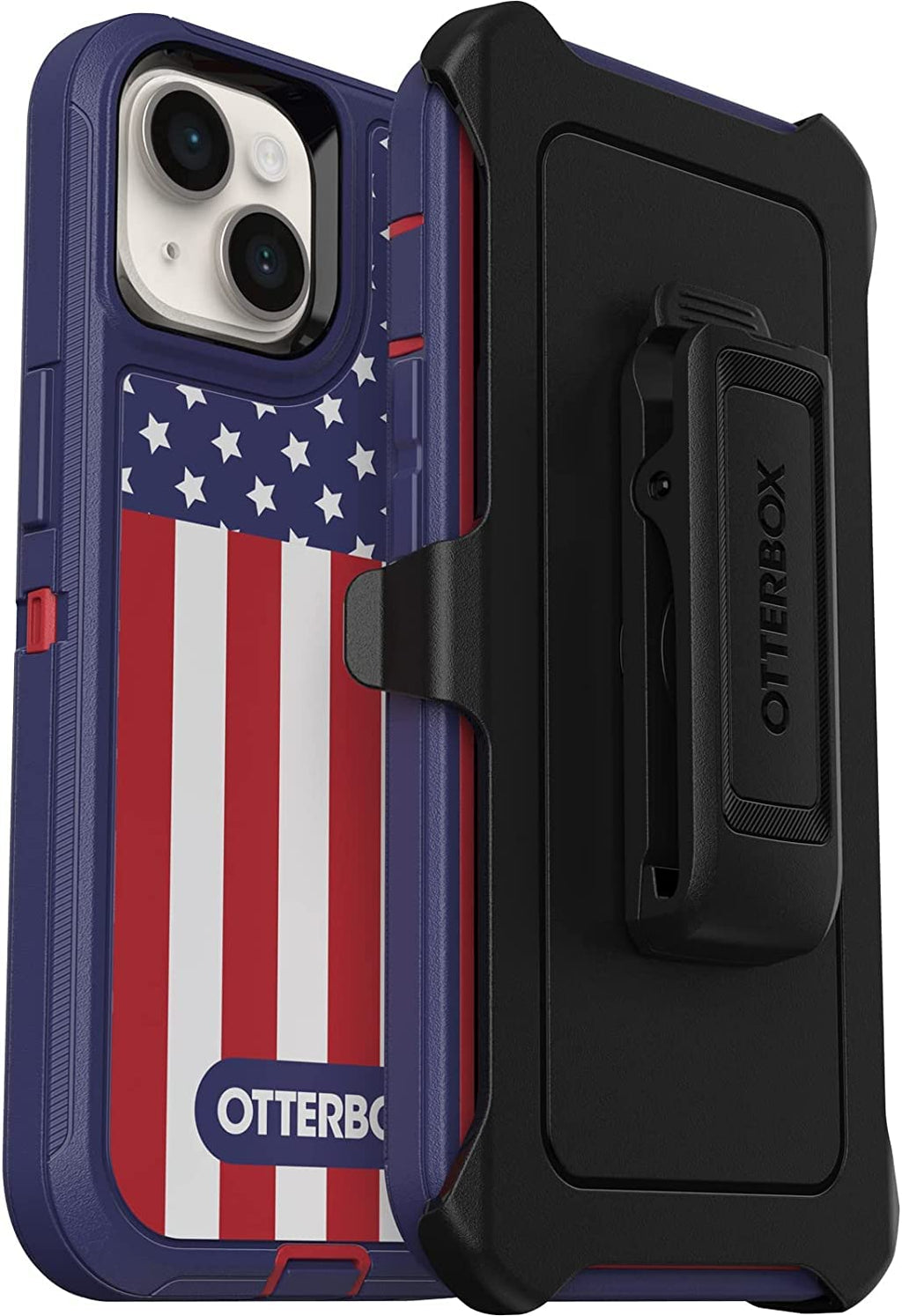  [AUSTRALIA] - OtterBox Defender Series Screenless Edition Case for iPhone 14 & iPhone 13 (Only) - Holster Clip Included - Non-Retail Packaging - American Flag