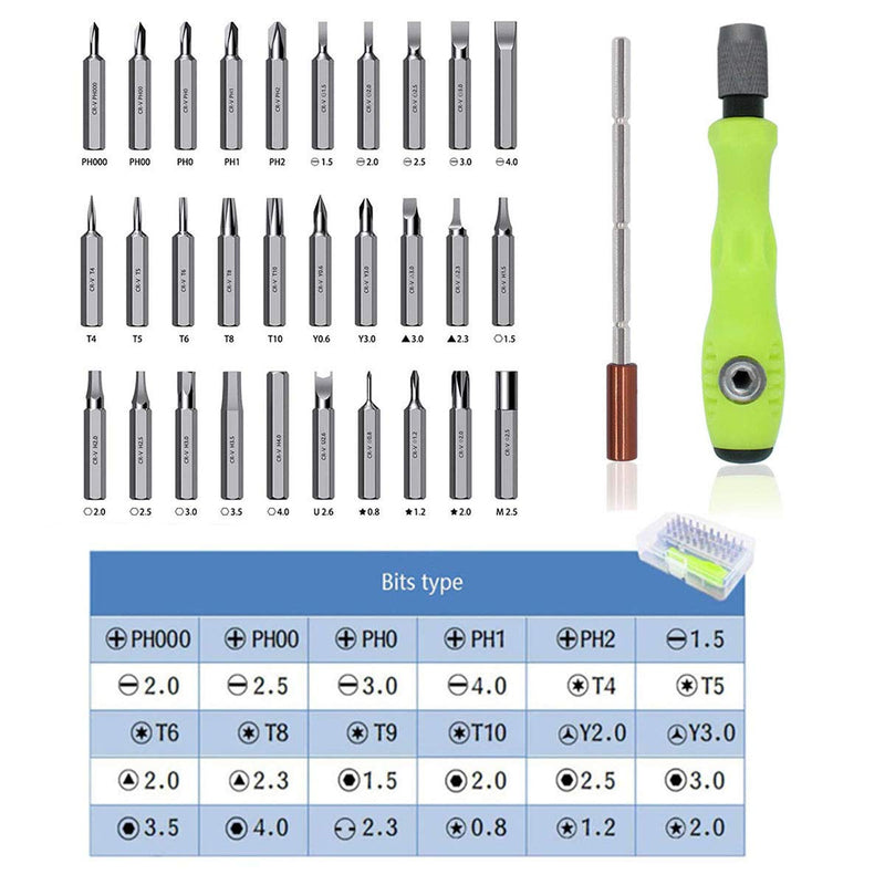  [AUSTRALIA] - 32 in 1 precision screwdriver set, suitable for repairing all laptops, mobile phones, and other electronic products. (Only works on micro projects) green