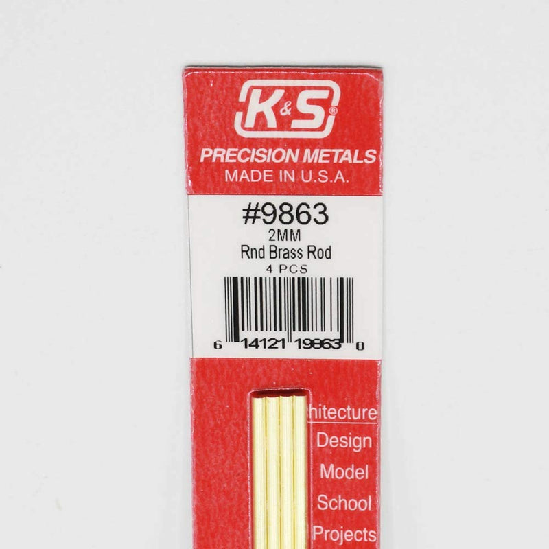 K&S Precision Metals 9863 Round Brass Rod, 2mm Diameter X 300mm Long, 4 Pieces per Pack, Made in The USA - LeoForward Australia