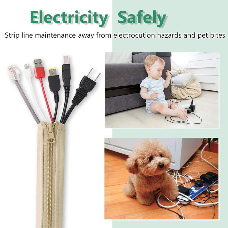  [AUSTRALIA] - StangH Cable Management Sleeve Organizer - 19 Inch Home and Office Zip-up Cable Sleeve Wire Organizer Flexible Cord Concealer Wrap, Electrical Cord Covers for TV/Computer/Desk, 4 Pieces -Beige 19"L x 3.5"W-4PACKS Beige