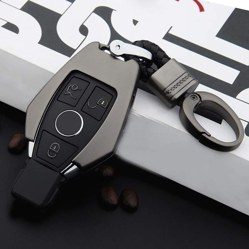  [AUSTRALIA] - Odoland Smart Remote Key Fob Case Key Cover for Mercedes Benz B,C,E,S,GLK300,E260L CLA CLS ML GLA GLK GLC Class Keyless Key Fob(Gray，(Case+Vintage Style Chain) Case+Vintage Style Chain Gray
