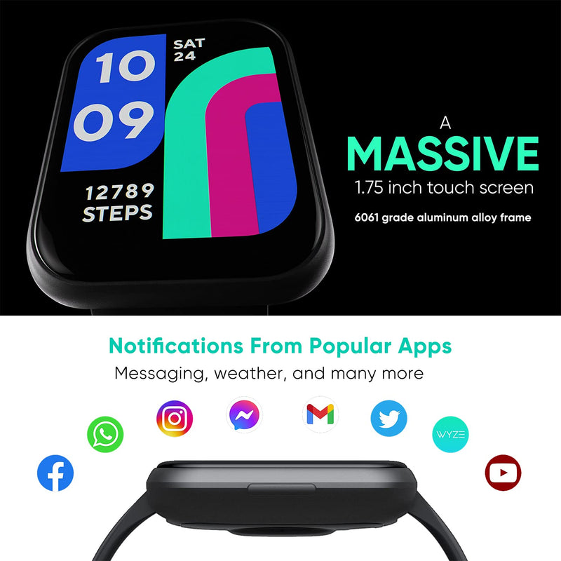  [AUSTRALIA] - WYZE Smart Watch, 1.75"(47mm)Aluminum Smartwatch for Android Phones and iOS Phones IP68 Waterproof Fitness Tracker with Heart Rate/Blood Oxygen/Sleep/ Menstrual Monitor Digital Watch for Women and Men