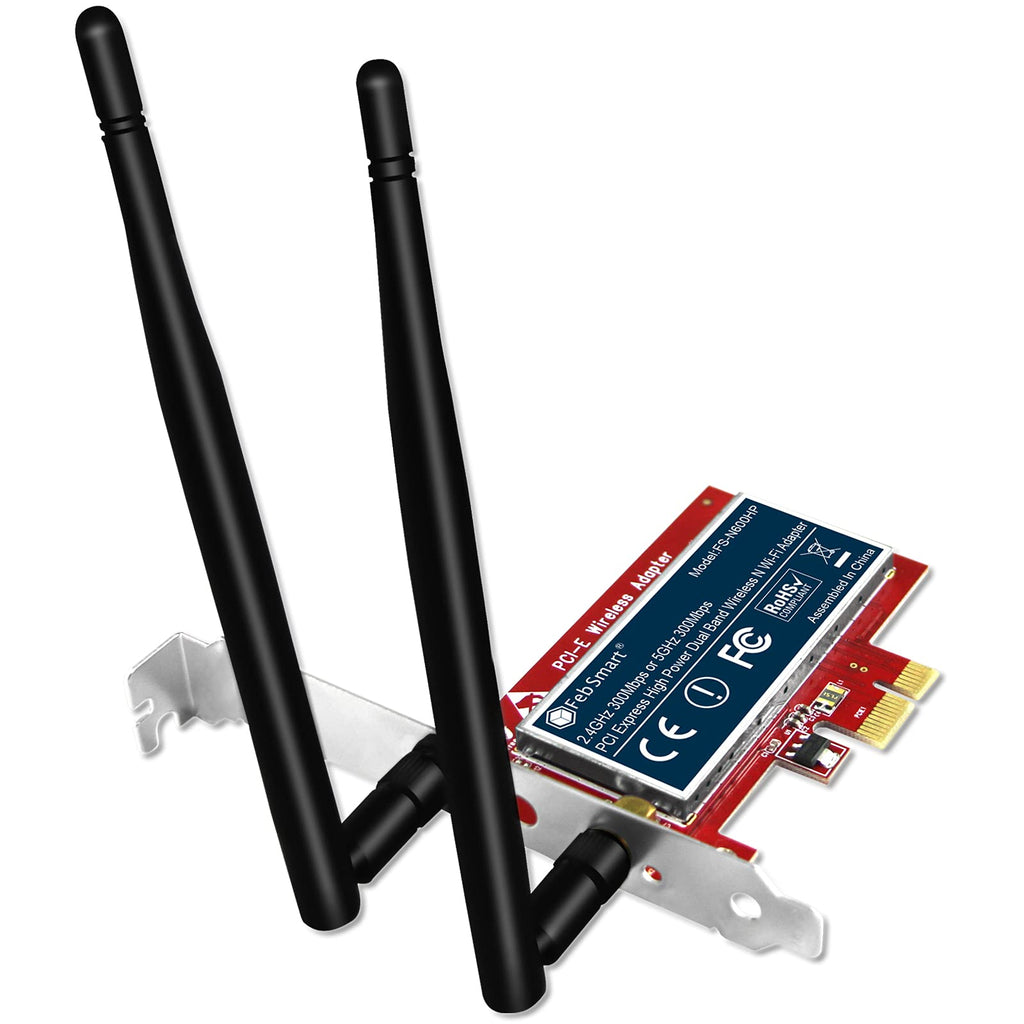  [AUSTRALIA] - FebSmart High Power Wireless N600 (2.4GHz 300Mbps or 5GHz 300Mbps) PCIE Wi-Fi Adapter for Windows Server and Windows 7 8 8.1 10 (32/64bit) System-PCIE Wi-Fi Card (FS-N600HP)