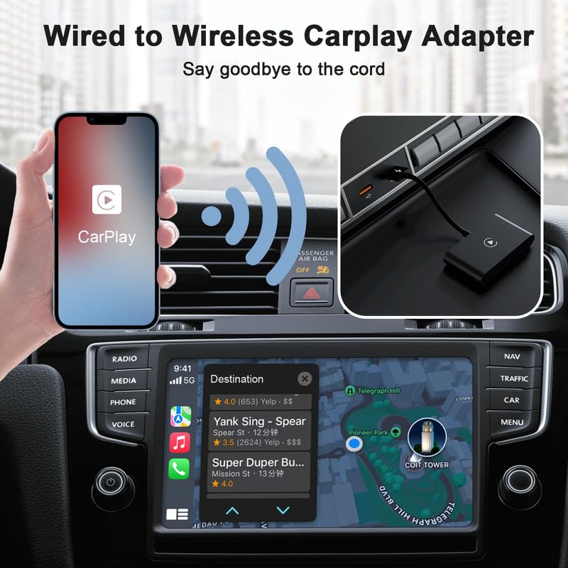  [AUSTRALIA] - Wireless Apple CarPlay Adapter, 2023 Upgrade Apple CarPlay Wireless Adapter for OEM Wired CarPlay Cars, Fastest and Most Stylish Dongle, Convert OEM Wired to Wireless CarPlay, Plug & Play, PNBLAECE