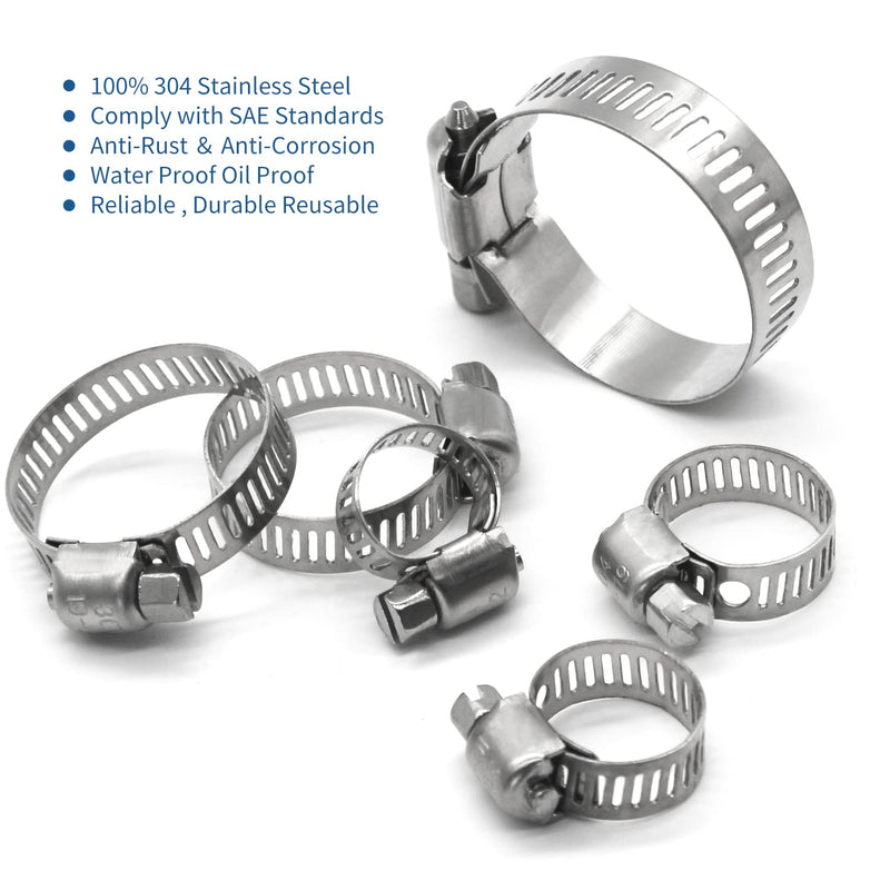  [AUSTRALIA] - 25 Pack Stainless Steel Hose Clamps, 1/4 inch to 1/2 inch Worm Gear Metal Hose Clamps for Pipe, Dryer Repair, Tubing and Fuel Line 1/4" ~ 1/2"