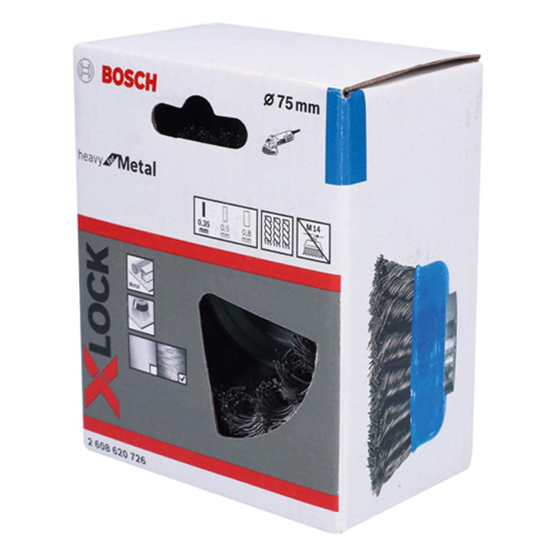  [AUSTRALIA] - Bosch Accessories 1x Braided Cup Brush Heavy (for metal, X-LOCK, Ø 75 mm, wire thickness 0.35 mm, for Ø125 mm, angle grinder accessories) 0.35 mm