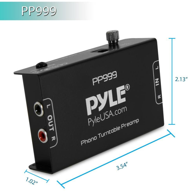  [AUSTRALIA] - Pyle Phono Turntable Preamp - Mini Electronic Audio Stereo Phonograph Preamplifier with RCA Input, RCA Output & Low Noise Operation Powered by 12 Volt DC Adapter - PP999 , Black Single