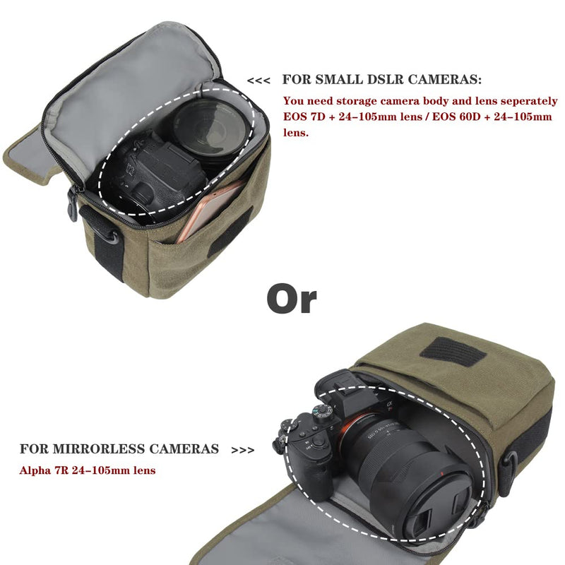  [AUSTRALIA] - Besnfoto Mirrorless Camera Bag Small Compact Camera Shoulder Messenger Bag Cute Waterproof Canvas DSLR SLR Bag Case for Women and Men Army Green