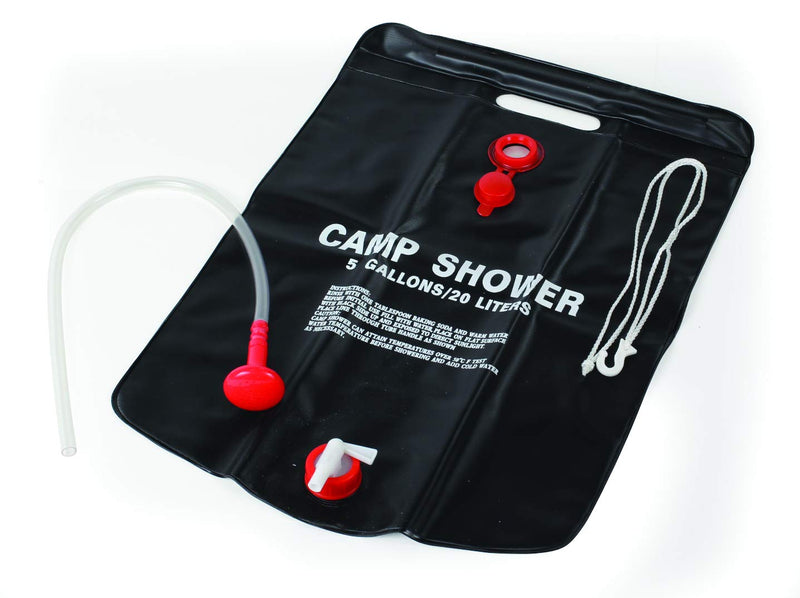  [AUSTRALIA] - Camco Outdoor Natural Solar Shower with On-Off Valve for Campsites - Holds 5 Gallons of Water, Sufficient for 3-4 Showers, Excellent for Camping, Hiking, RVing, and Traveling (51368), White