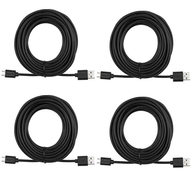  [AUSTRALIA] - 4-Pack 25ft Security Camera Micro USB Extension Cable Compatible with YI Home Camera, Oculus Go, Blink Mini, Black