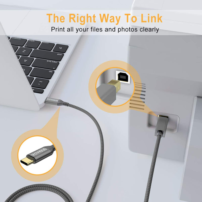 USB C to Printer Cable, AkoaDa USB C to USB B Male Scanner Cord Compatible with DIMI, Google Chromebook Pixel, MacBook Pro, HP Canon Printers, iPad Pro and More Type-C Devices/Laptops(15ft Grey) 15ft - LeoForward Australia