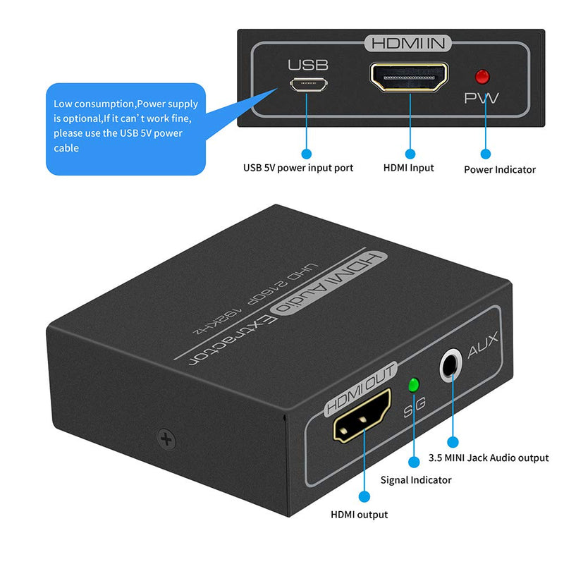  [AUSTRALIA] - HDMI Audio Extractor,4K HDMI to HDMI with Audio 3.5mm AUX Stereo and L/R RCA Audio Out,HDMI Audio Converter Adapter Splitter Support 4K 1080P 3D Compatable for PS3 Xbox Fire Stick.