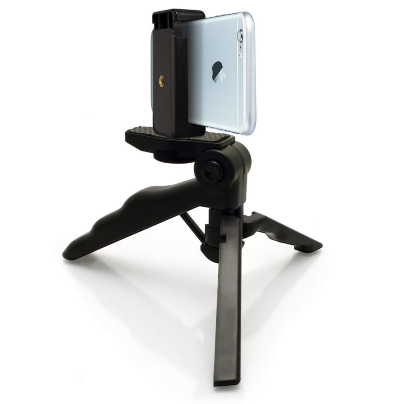  [AUSTRALIA] - 6.5" Inch Adjustable Tabletop Steady-Shot/Hand Grip Tripod with Smartphone Mount for All Smartphones and DSLR Cameras & Camcorders + eCostConnection Microfiber Cloth b)Tripod + Mount