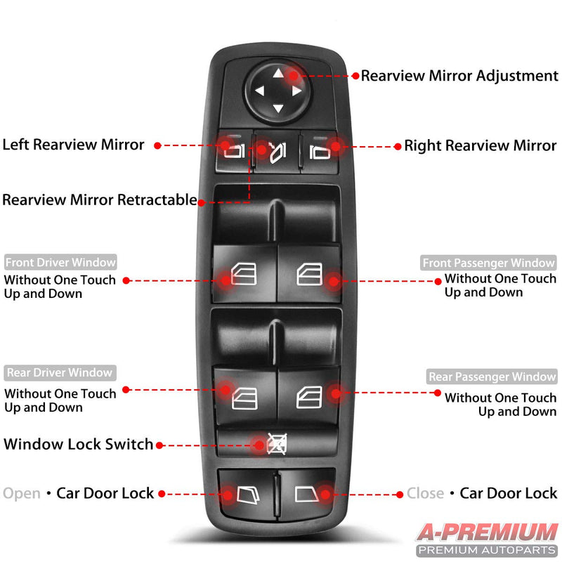 A-Premium Power Master Window Switch Replacement for Mercedes-Benz W164 W251 R320 R350 R500 GL320 GL350 GL450 GL550 Front Left Driver Side(Black) - LeoForward Australia