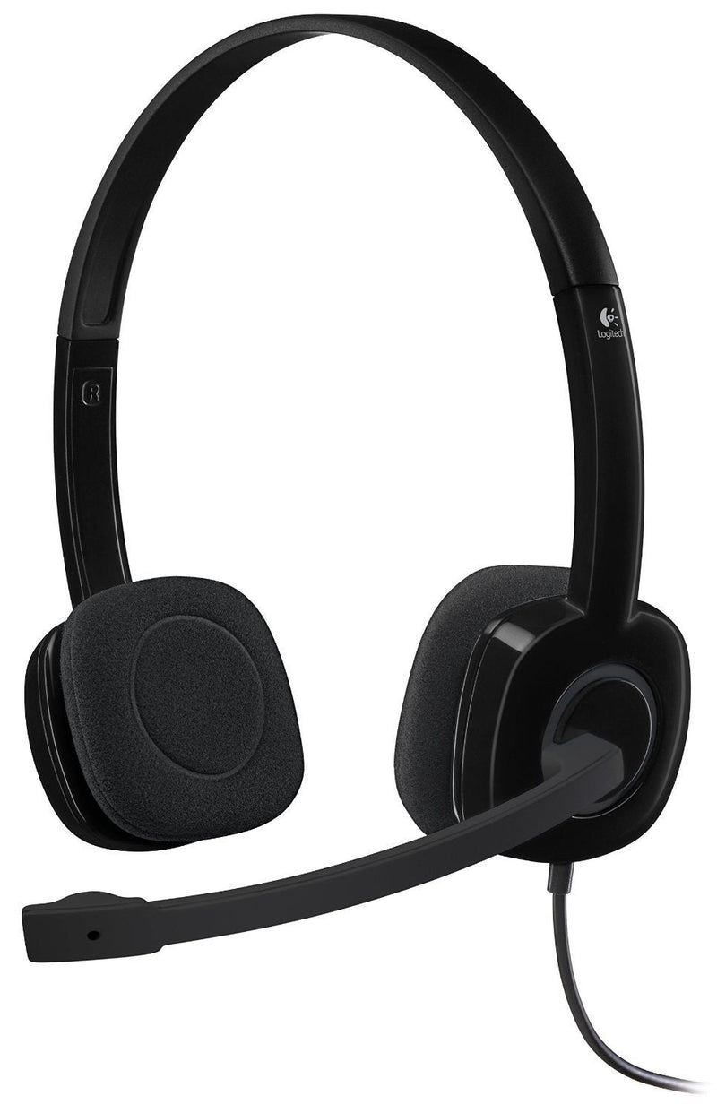  [AUSTRALIA] - Logitech 3.5 mm Analog Stereo Headset H151 with Boom Microphone (981-000587) Plus Bonus USB Extenders