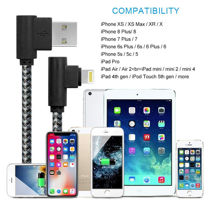 iPhone Charger 1ft MFi Certified 5 Pack Right Angle Short Lightning Cable 1 Foot Nylon Braided 90 Degree iPhone Charging Cable for iPhone 12 11 Pro X XS XR 8 Plus 7 6 5 (Black Grey,1 Feet) Black Grey - LeoForward Australia