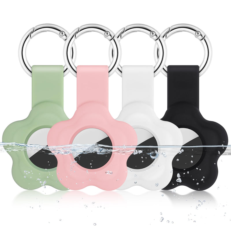  [AUSTRALIA] - 4 Pack Airtag Holder Silicone Airtag Keychain Waterproof Air Tag Case with Anti-Lost Key Ring Protective Airtag Accessories for Dog Cat Backpacks Keys Luggage Black/White/Pink/Green