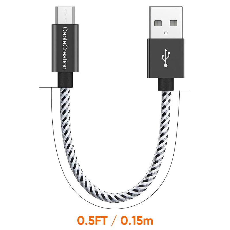  [AUSTRALIA] - CableCreation 2-Pack USB to Micro USB Cable, Fast Charging Short Micro USB Triple Shielded Fast Charger Cable, Compatible with Roku Streaming TV Stick, PS 4, Power Pack, Android Phone, 0.5 ft - Black 0.5FT Black Aluminum