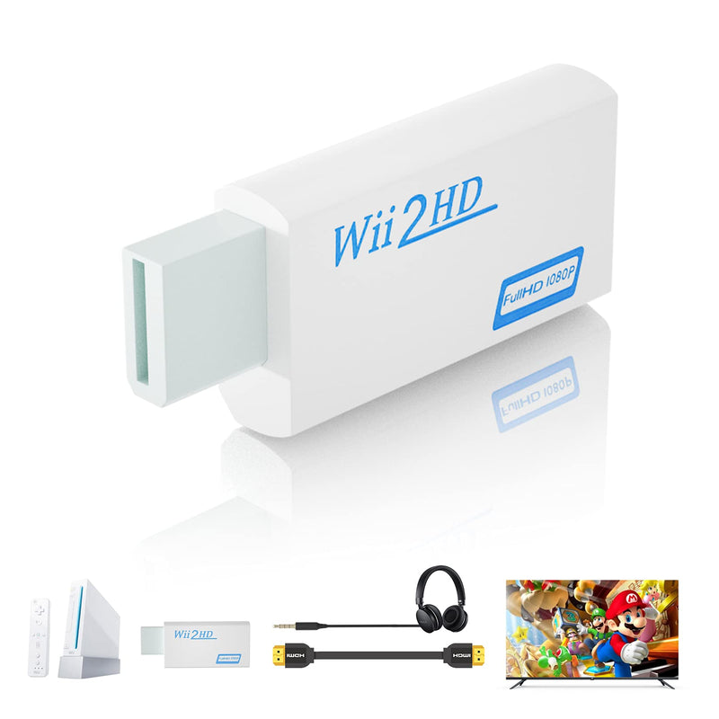  [AUSTRALIA] - Wii to HDMI Converter Adapter【with 5ft HDMI Cable 】, BolAAzuL Wii 2 HDMI Adapter Connector- White -Wii in HDMI Out Video Converter & 3.5mm Audio Output for Smart TV Wii to HDMI adapter+HDMI cable