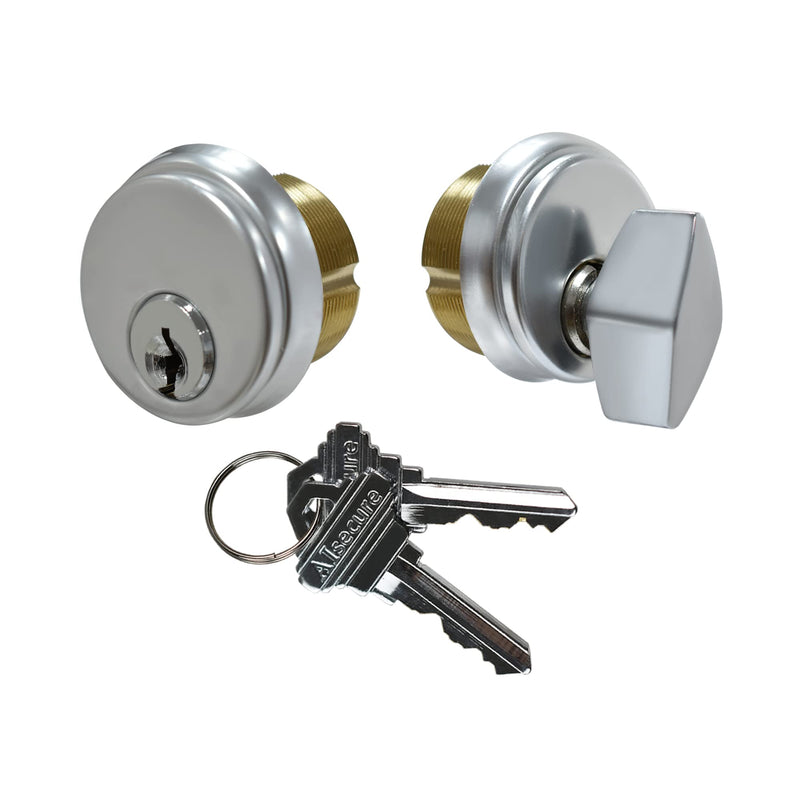  [AUSTRALIA] - AIsecure Brass Mortise Cylinder with SC Keyway Keys & Thumbturn, Storefront Door Lock Commercial Door Lock Cylinder for Shop Aluminum Doors Lock Replacements, 2 Pack, Silver
