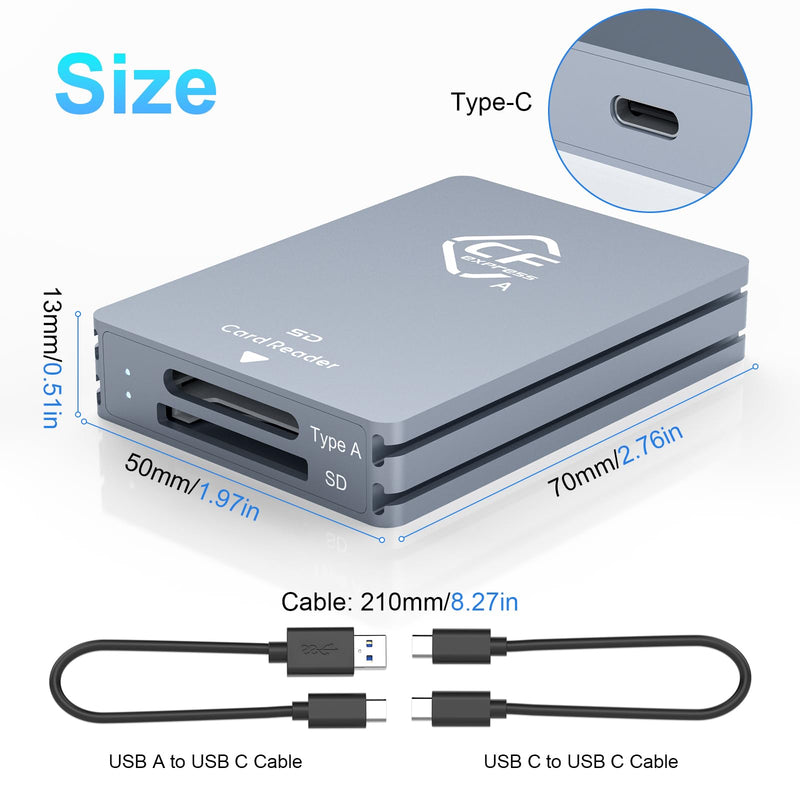  [AUSTRALIA] - CFexpress Type A and SD Dual-Slot Memory Card Reader, 10Gbps USB 3.2 Gen 2 Type A CFexpress Adapter Memory Card Reader with USB C to USB C/USB A Cable,Compatible with Windows/Mac/Linux/Android CFexpress Type A Card Reader Grey