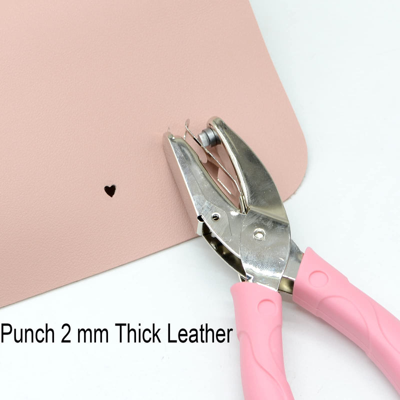  [AUSTRALIA] - 1 Pack 6.3 Inch Length 1/4 Inch Diameter of Heart Shape Hole Handheld Single Paper Hole Punch, Puncher with Pink Soft Thick Leather Cover(Heart 1/4 inch)