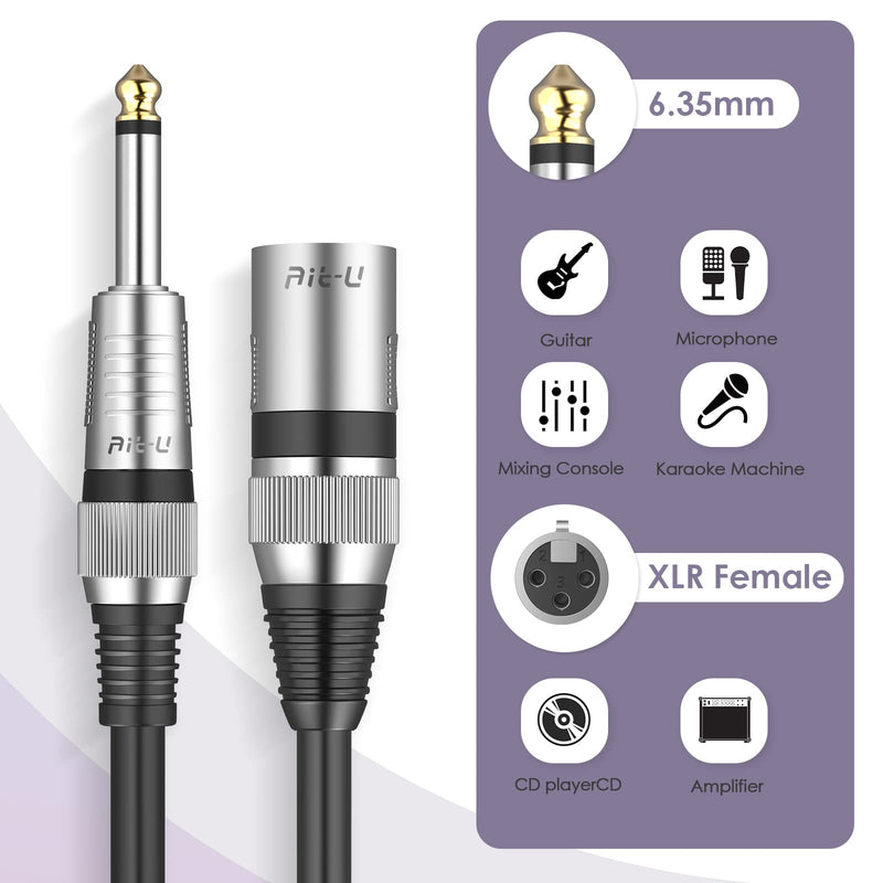  [AUSTRALIA] - XLR Male to 1/4 inch - Ait-u 6.35mm TS Mono Jack Unbalanced Microphone Cable XLR to 1/4, TS to XLR Male Cable Mic Cord for Dynamic Microphone - 10 FT Mic Cable 10FT