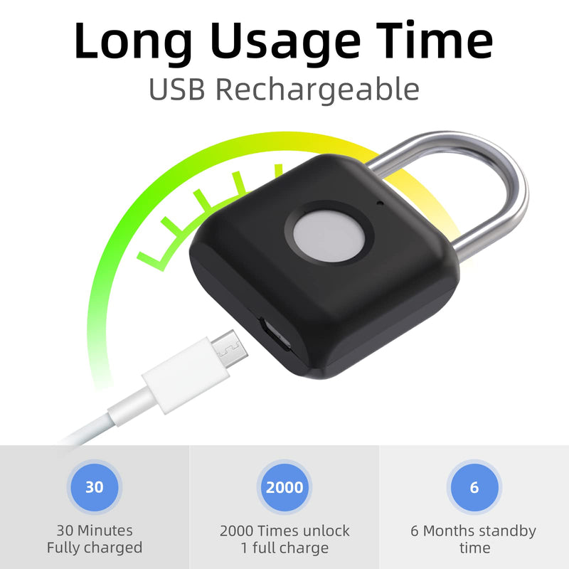  [AUSTRALIA] - Fingerprint Padlock, Pothunder Padlock, Locker Lock, Combination Lock, Gym Locker Lock with Fingerprint and Bluetooth Unlock, USB Rechargeable, Suitable for Gym, Gate, Door, School, Locker(P8BF-Black) Black