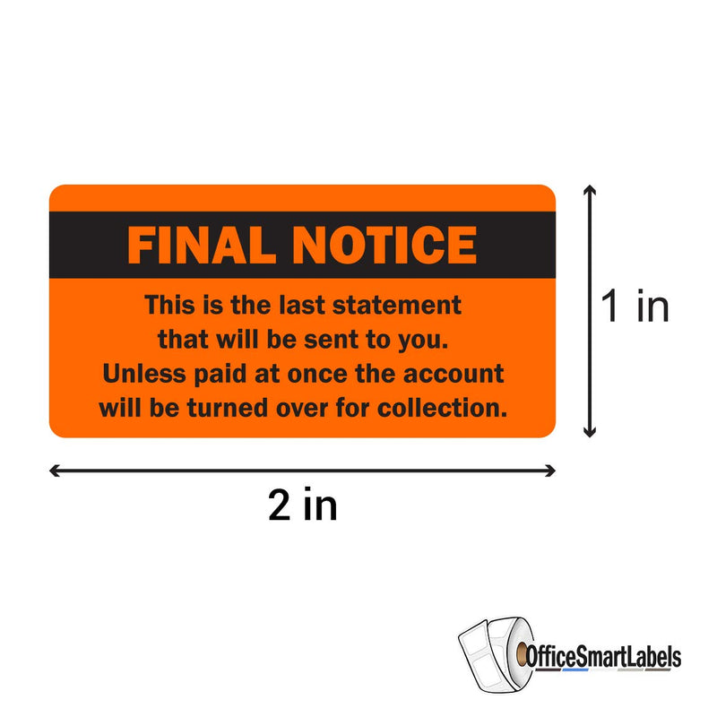 600 Labels - Final Notice Stickers for Billing, Collections, Final Notices & Accounting (2.25 x 1 inch, Orange, 2 Rolls) Final Notice (2 X 1) - LeoForward Australia