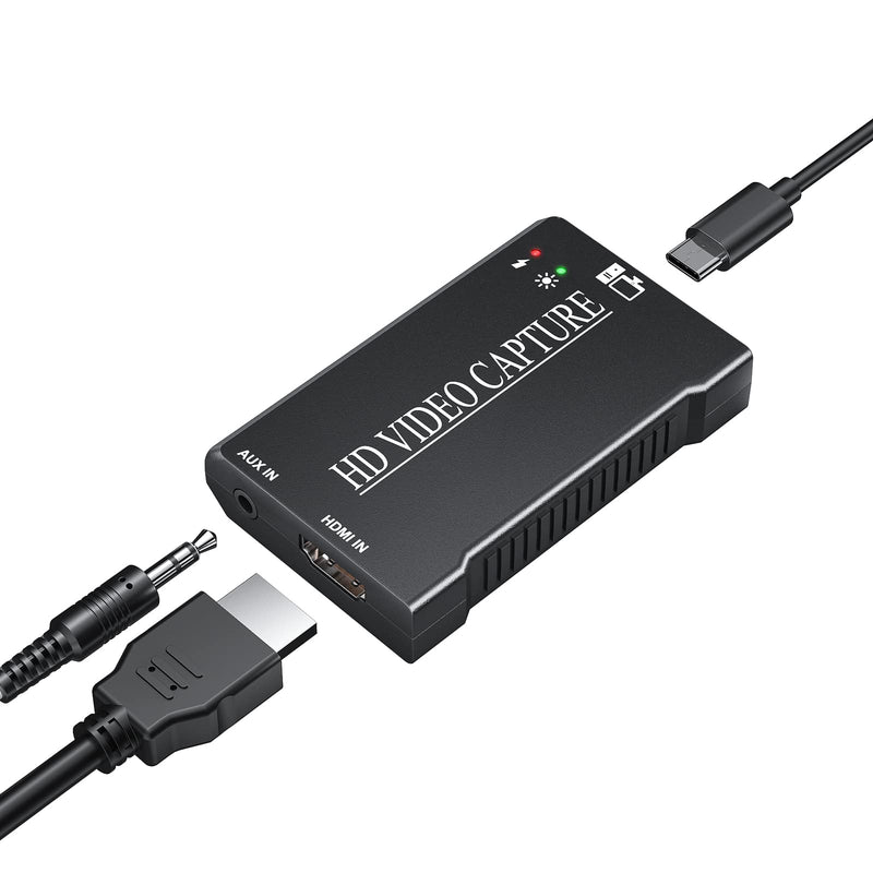  [AUSTRALIA] - Audio Video Capture Cards 1080P HDMI to TYPE-C USB 2.0 Record to Camcorder Action Cam Computer Capture Device for Streaming, Live Broadcasting, Gaming-HDMI and USB Cable is included