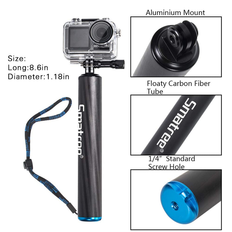  [AUSTRALIA] - Smatree F2 Waterproof Floating Hand Grip Carbon Fiber Selfie Stick Compatible for GoPro MAX/ Hero10/9/8/7/6/5/4/3 Plus/3/2/1/DJI OSMO Action/DJI OSMO Action 2 Camera