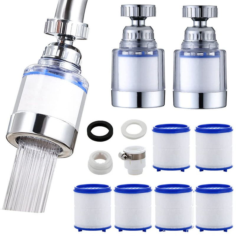  [AUSTRALIA] - 2 pieces tap filter, 360° water filter tap, with 6 pieces PP cotton filter element, tap descaler attachment, for home, suitable for tap extension in kitchen, bathroom etc (C) C