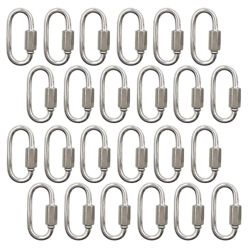  [AUSTRALIA] - Qjaiune 24Pcs Quick Links 1/8 Inch Stainless Steel D Shape Locking Carabiner, Heavy Duty Durable Chain Connector 1/8" / 3.5mm