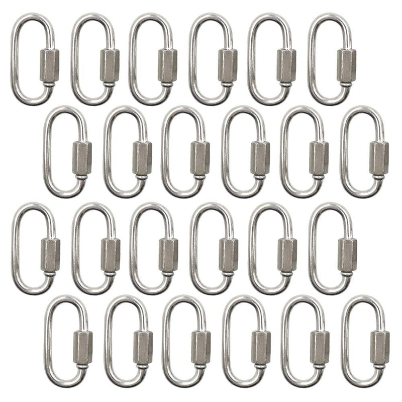  [AUSTRALIA] - Qjaiune 24Pcs Quick Links 1/8 Inch Stainless Steel D Shape Locking Carabiner, Heavy Duty Durable Chain Connector 1/8" / 3.5mm