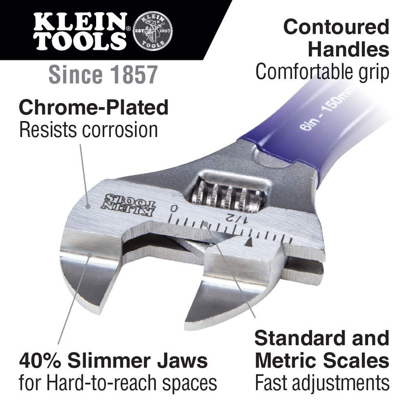  [AUSTRALIA] - Klein Tools D86932 Adjustable Wrench, Forged with Slimmer Jaw and a High Polish Chrome Finish, 4-inch