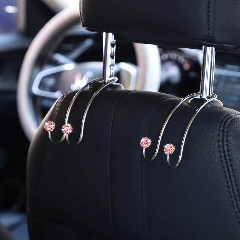 [AUSTRALIA] - SAVORI Auto Hooks Bling Car Hangers Organizer Seat Headrest Hooks Strong and Durable Backseat Hanger Storage Universal for SUV Truck Vehicle 2 Pack (Pink) Pink