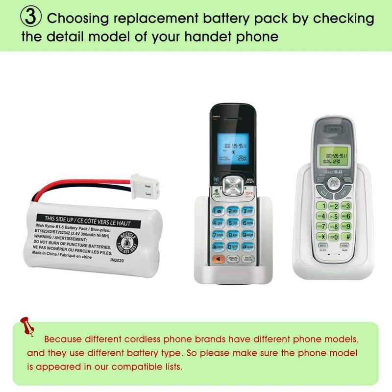  [AUSTRALIA] - iMah BT162342/BT262342 2.4V 300mAh Ni-MH Cordless Phone Battery Pack, Also Compatible with BT183342/BT283342 AT&T EL52351 TL90070 VTech CS5119 DS6511 DS6722 LS6305 Handset, 2-Pack