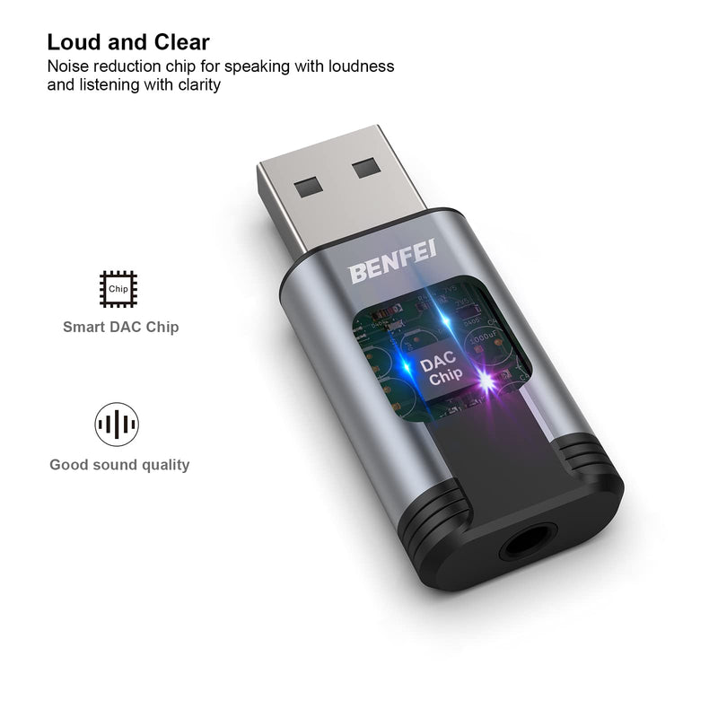  [AUSTRALIA] - BENFEI USB to Audio Jack Adapter, External Sound Card Jack Audio Adapter with 3.5mm Aux Stereo Converter Compatible with Headset,PC, Laptop, Linux, Desktops, PS4 and More Device