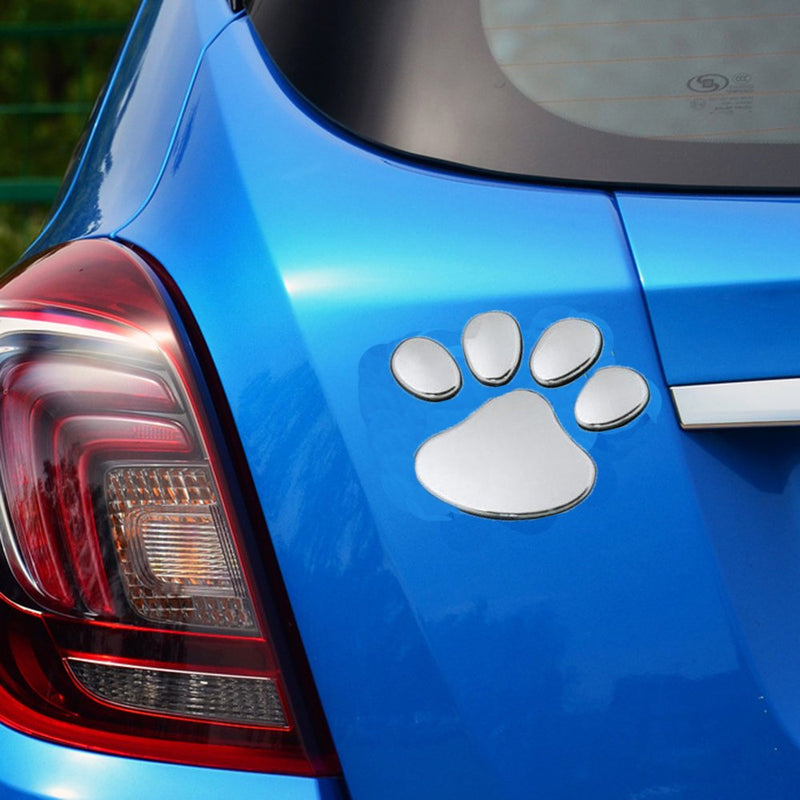  [AUSTRALIA] - Oun Nana 3D Chrome Dog Paw Footprint Sticker Decal Auto Car Emblem Decal Decoration (4pcs)