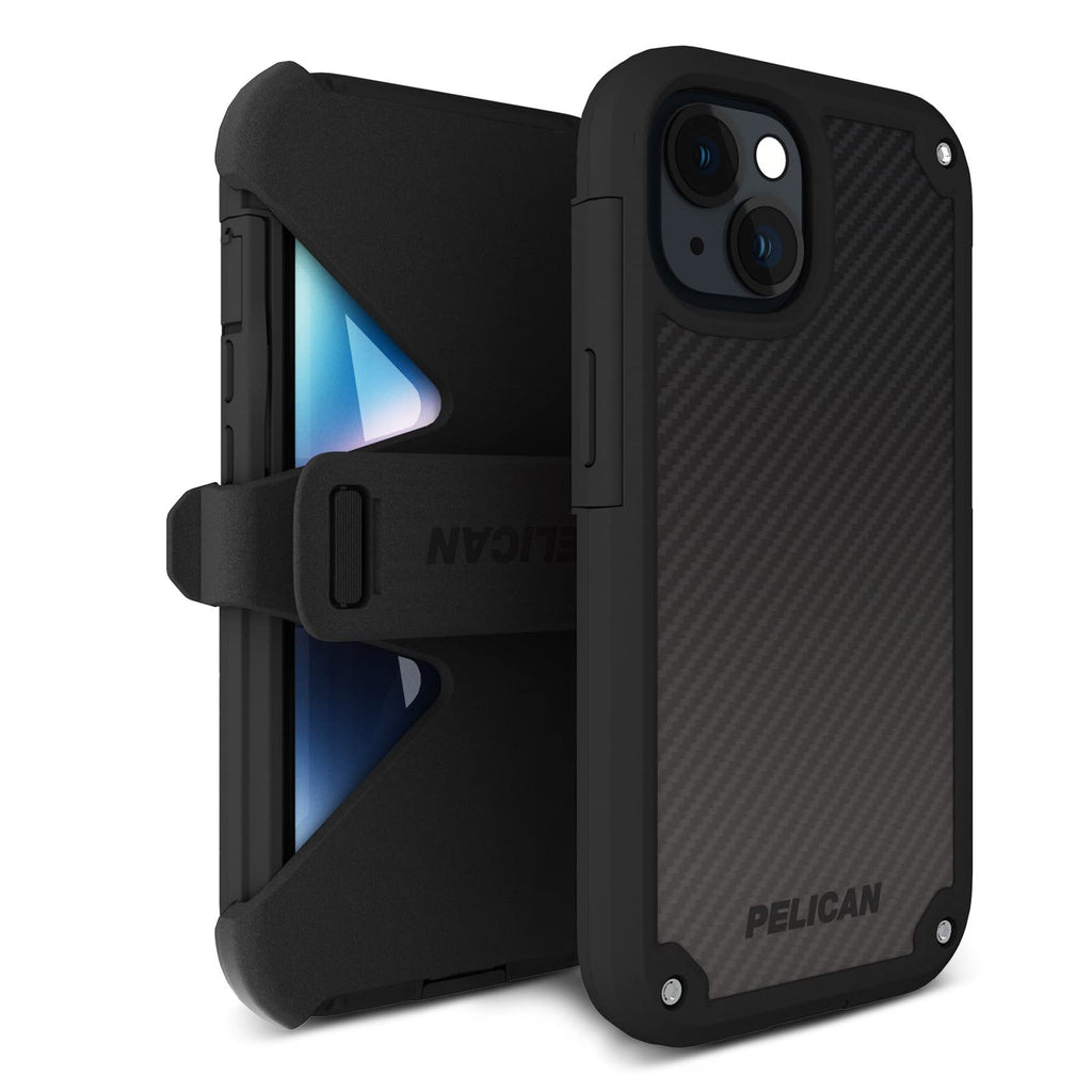  [AUSTRALIA] - Pelican Shield Kevlar Series - iPhone 14 Case 6.1" [Compatible with MagSafe] Magnetic Charging Phone Case with Belt Clip Holster Kickstand [21FT MIL-Grade Drop Protection] Cover - Black