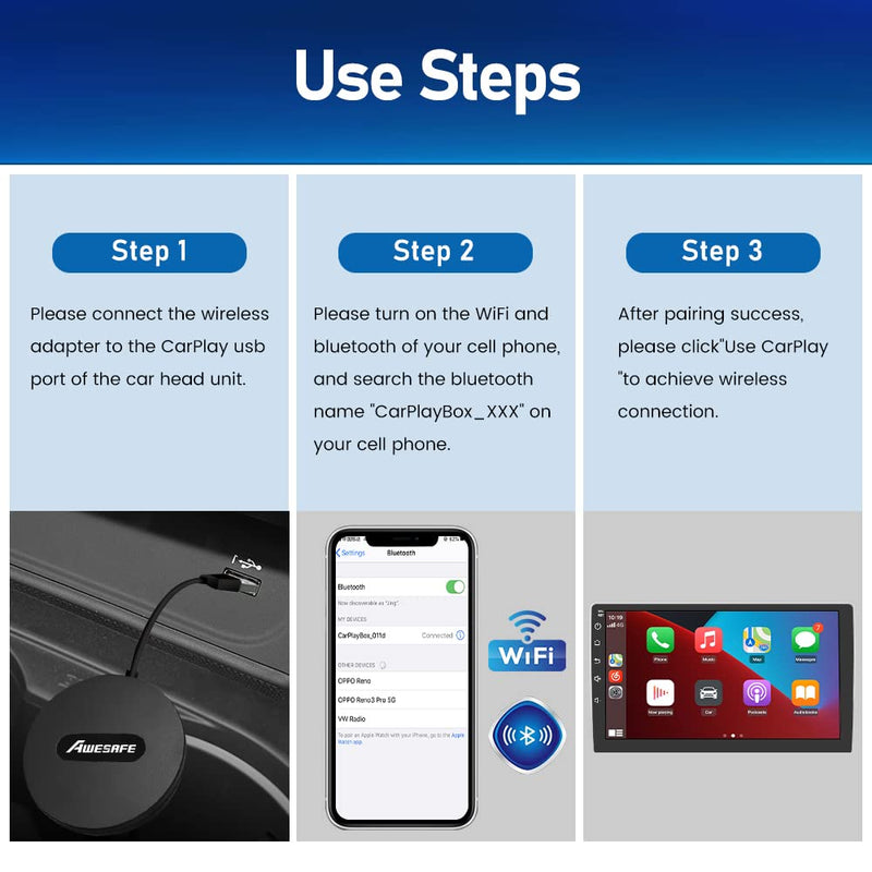  [AUSTRALIA] - AWESAFE Wireless CarPlay Adapter Apple CarPlay Dongle for Factory Wired Apple CarPlay Cars Plug & Play