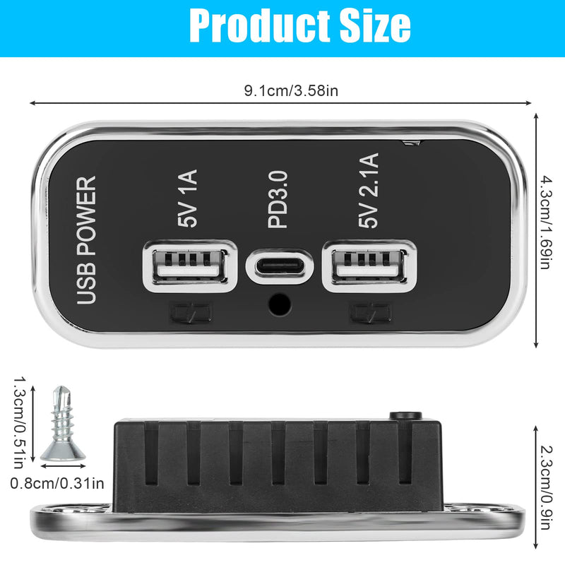  [AUSTRALIA] - 3 Ports 12V USB Outlet, Dual USB A Port 3.1A, Type C Port PD QC 3.0 Super Fast Charging Compatible with Phone 14 13 12, S22 S21 S20, iPad Pro, Adapter DIY Kit for Car Marine Truck Golf Cart RV, etc.