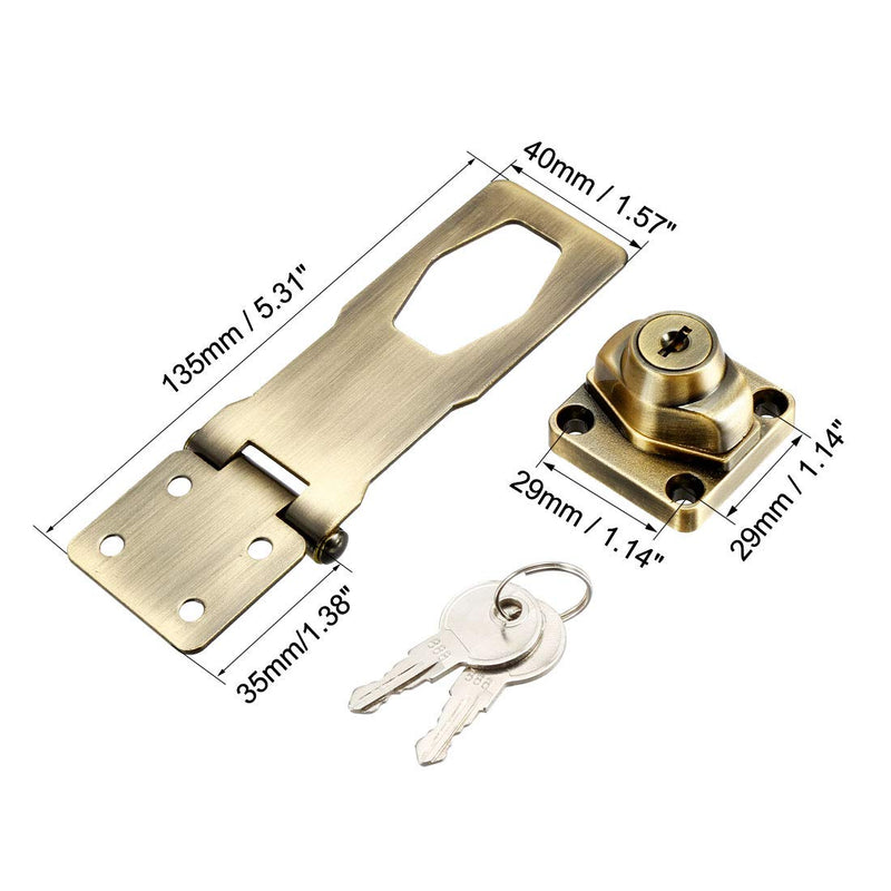  [AUSTRALIA] - uxcell Keyed Hasp Lock 135mm Twist Knob Keyed Locking Hasp for Door Cabinet Keyed Alike Bronze Tone