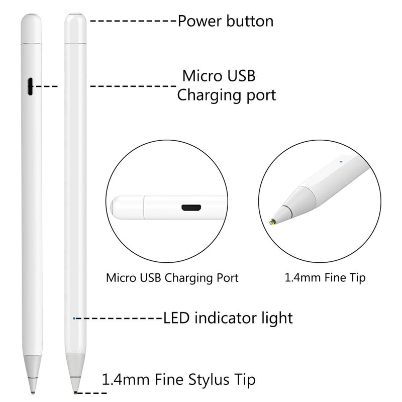 iPad Stylus, Stylus for iPhone, KSW KINGDO Rechargeable Stylus Pen for iPhone and iPad/iPad Pro. 1.4mm Fine Tip for Drawing and Writing (White) White - LeoForward Australia