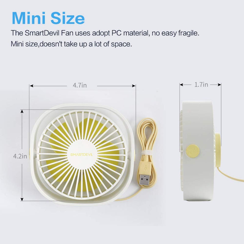  [AUSTRALIA] - SmartDevil Small Personal USB Desk Fan,3 Speeds Portable Desktop Table Cooling Fan Powered by USB,Strong Wind,Quiet Operation,for Home Office Car Outdoor Travel (Natural White) Natural White