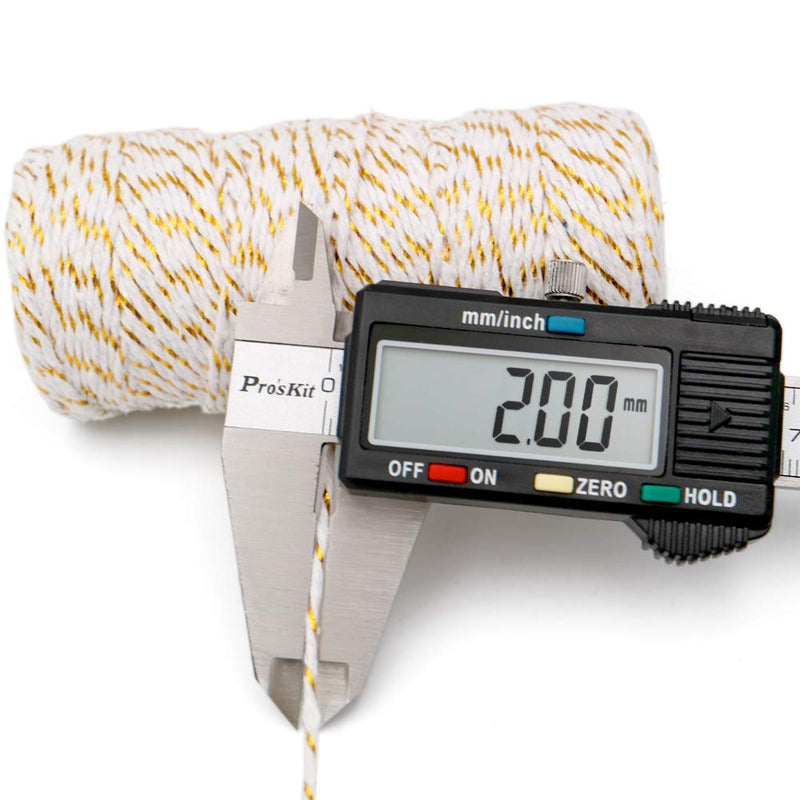  [AUSTRALIA] - Gold and White Twine,100M/328 Feet 2 mm Cotton Baker's Twine,Christmas String,Heavy Duty Packing String for DIY Crafts and Gift Wrapping 1 Pcs White & Gold