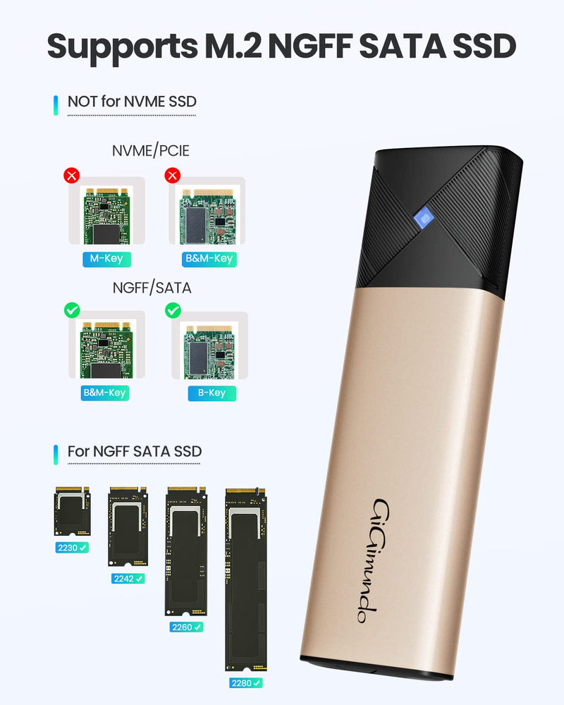  [AUSTRALIA] - GiGimundo Tool-Free M.2 SATA SSD Enclosure - High-Speed 5Gbps External USB SSD Adapter with UASP Trim for M.2 B Key/B+M Key Sata Drive (Not Work for NVMe PCIe) - Rose Golden SATA-Rose Golden