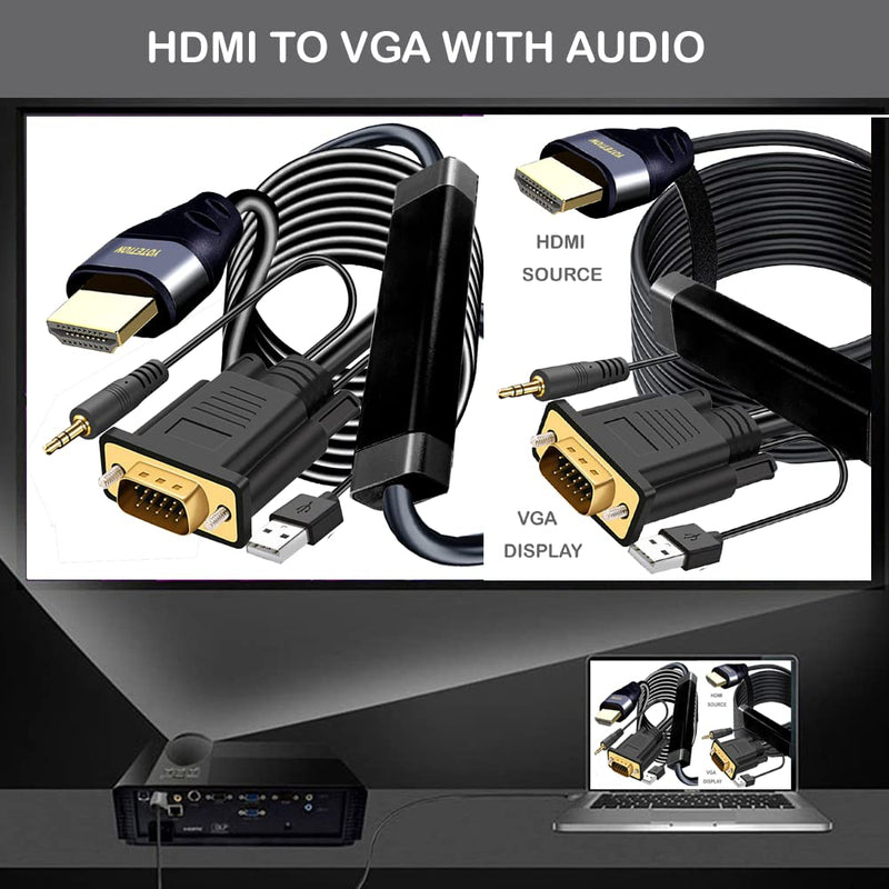  [AUSTRALIA] - HDMI to VGA Adapter 30FT,with Audio HDMI to VGA Converter HDMI Cable to VGA with Audio, Active Male HDMI-VGA Out Lead Video Adattatore Cord for Computer,Laptop,Projector